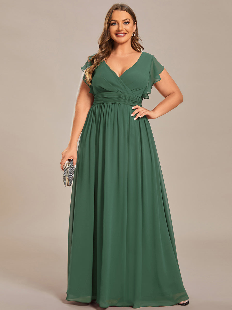 ever LILYANA|Ruffles Sleeve Back Cutout A-Line Maxi Chiffon Wedding Guest Dress