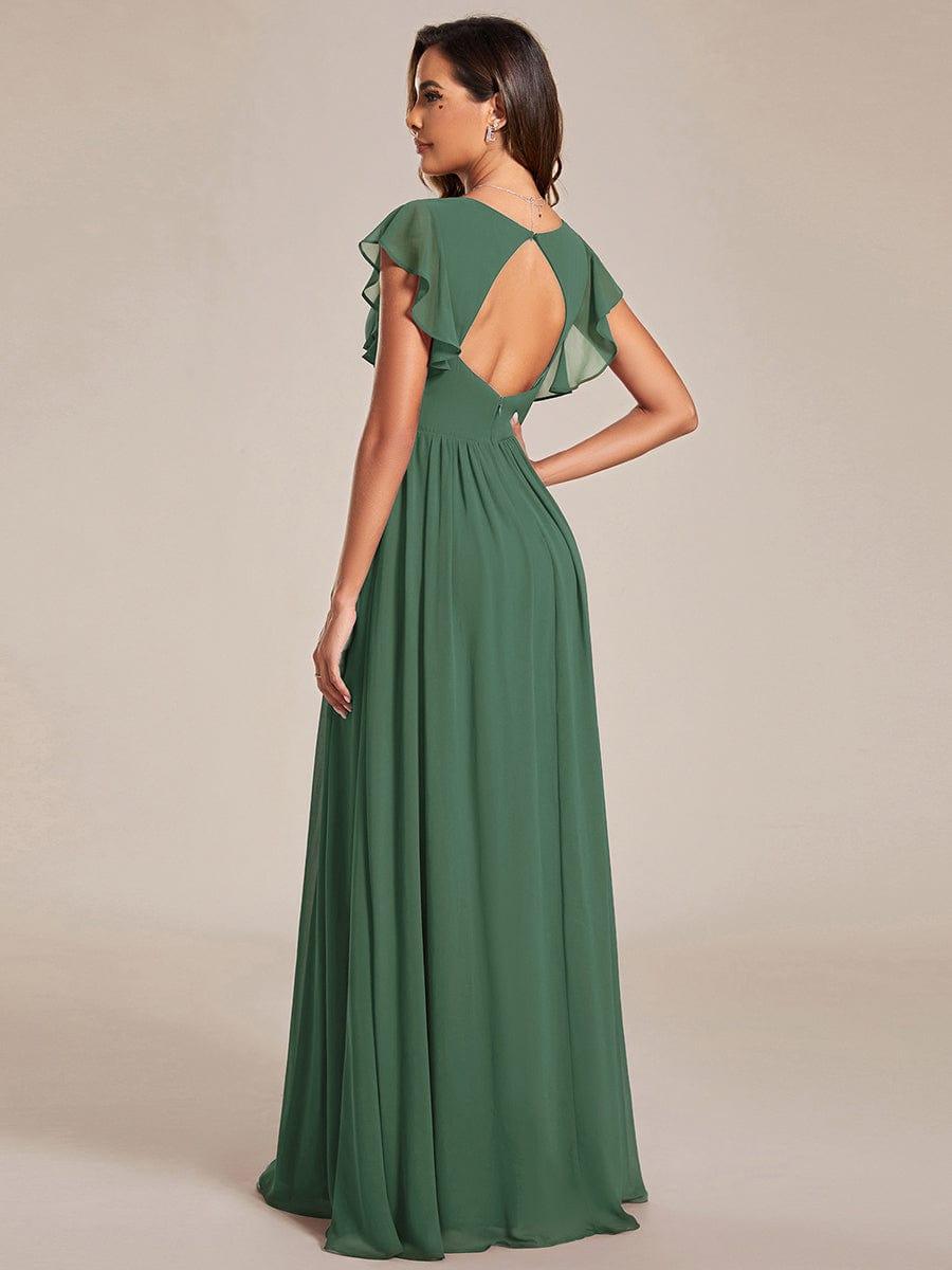 ever LILYANA|Back Cutout A-Line Pleated Ruffles Sleeve Chiffon Bridesmaid Dress