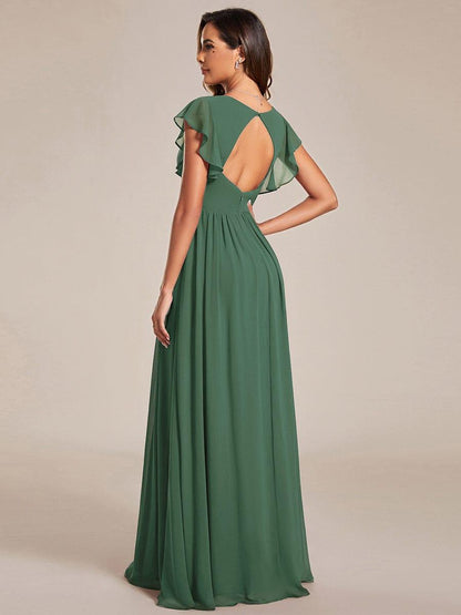 ever LILYANA|Back Cutout A-Line Pleated Ruffles Sleeve Chiffon Bridesmaid Dress