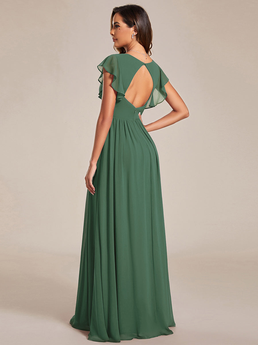 ever LILYANA|Ruffles Sleeve Back Cutout A-Line Maxi Chiffon Wedding Guest Dress