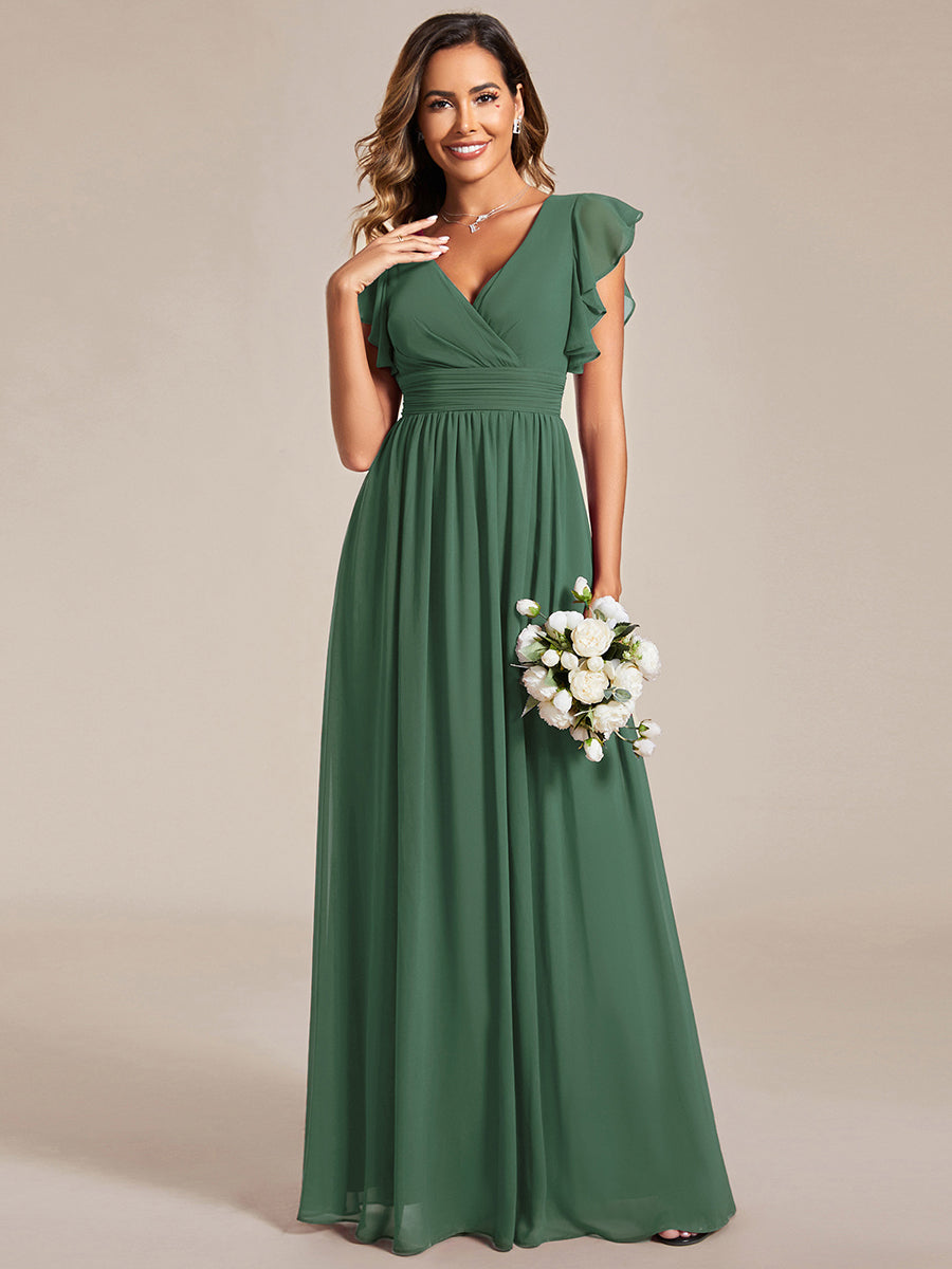 ever LILYANA|Ruffles Sleeve Back Cutout A-Line Maxi Chiffon Wedding Guest Dress