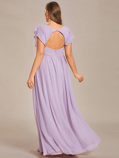 ever LILYANA|Ruffles Sleeve Back Cutout A-Line Maxi Chiffon Bridesmaid Dress