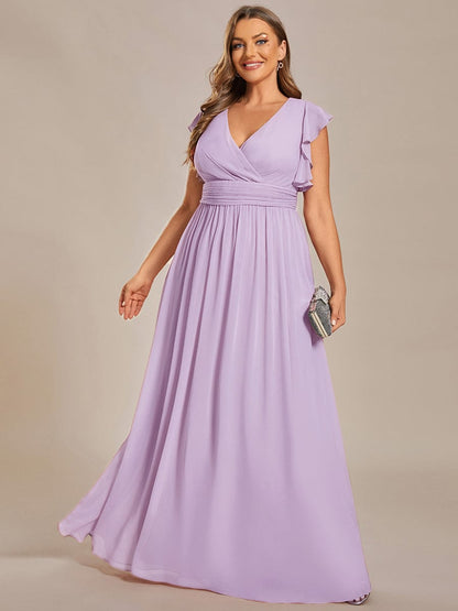 ever LILYANA|Ruffles Sleeve Back Cutout A-Line Maxi Chiffon Bridesmaid Dress