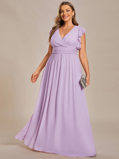ever LILYANA|Ruffles Sleeve Back Cutout A-Line Maxi Chiffon Wedding Guest Dress