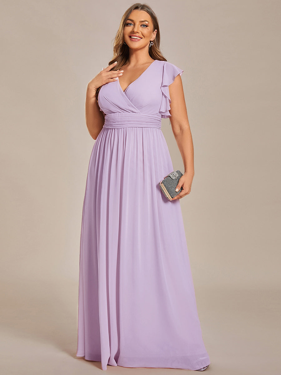 ever LILYANA|Ruffles Sleeve Back Cutout A-Line Maxi Chiffon Wedding Guest Dress