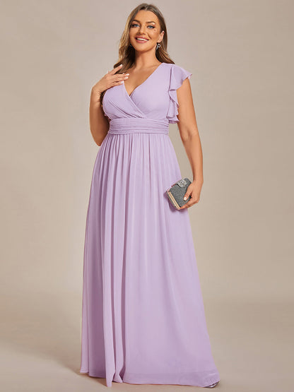 ever LILYANA|Ruffles Sleeve Back Cutout A-Line Maxi Chiffon Wedding Guest Dress