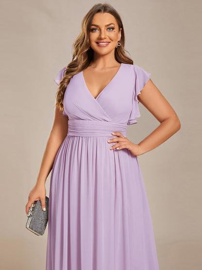 ever LILYANA|Ruffles Sleeve Back Cutout A-Line Maxi Chiffon Wedding Guest Dress