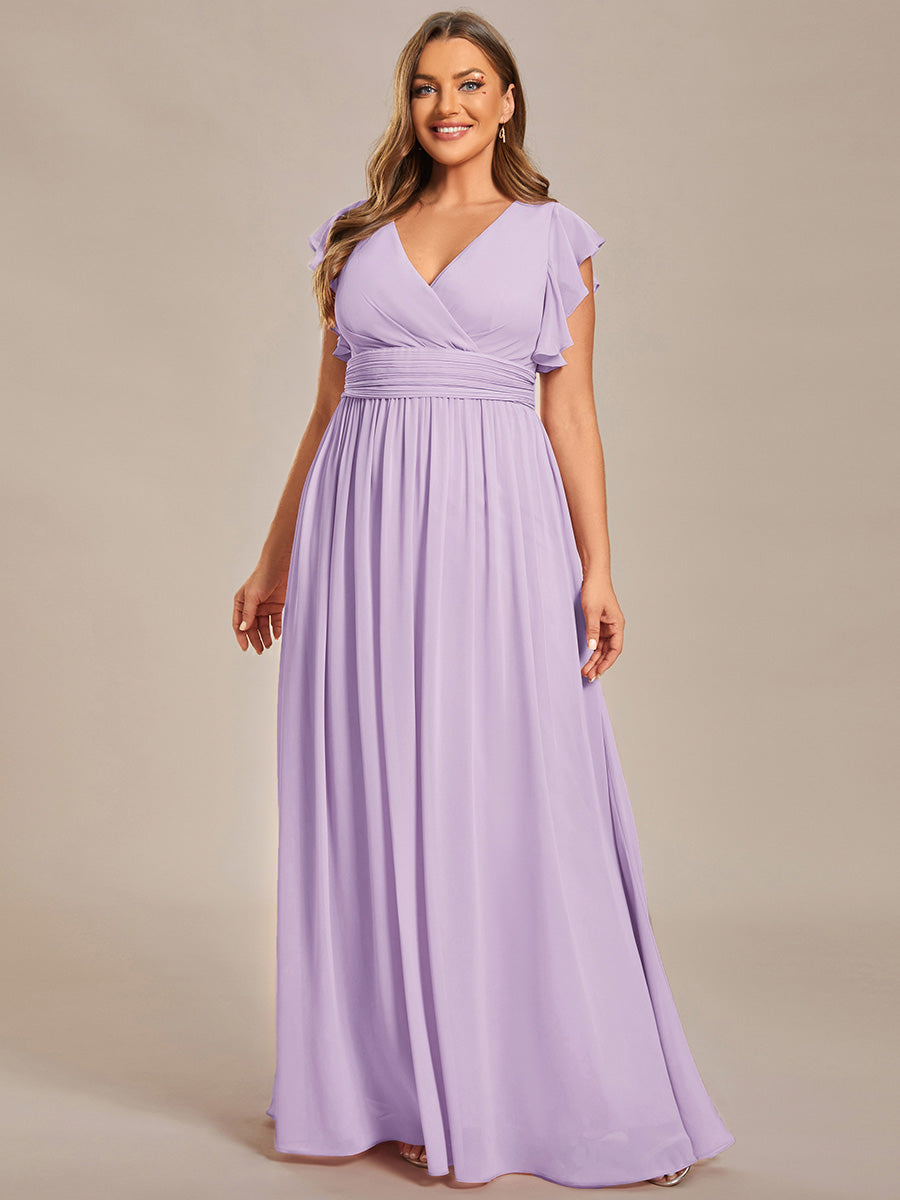 ever LILYANA|Ruffles Sleeve Back Cutout A-Line Maxi Chiffon Wedding Guest Dress