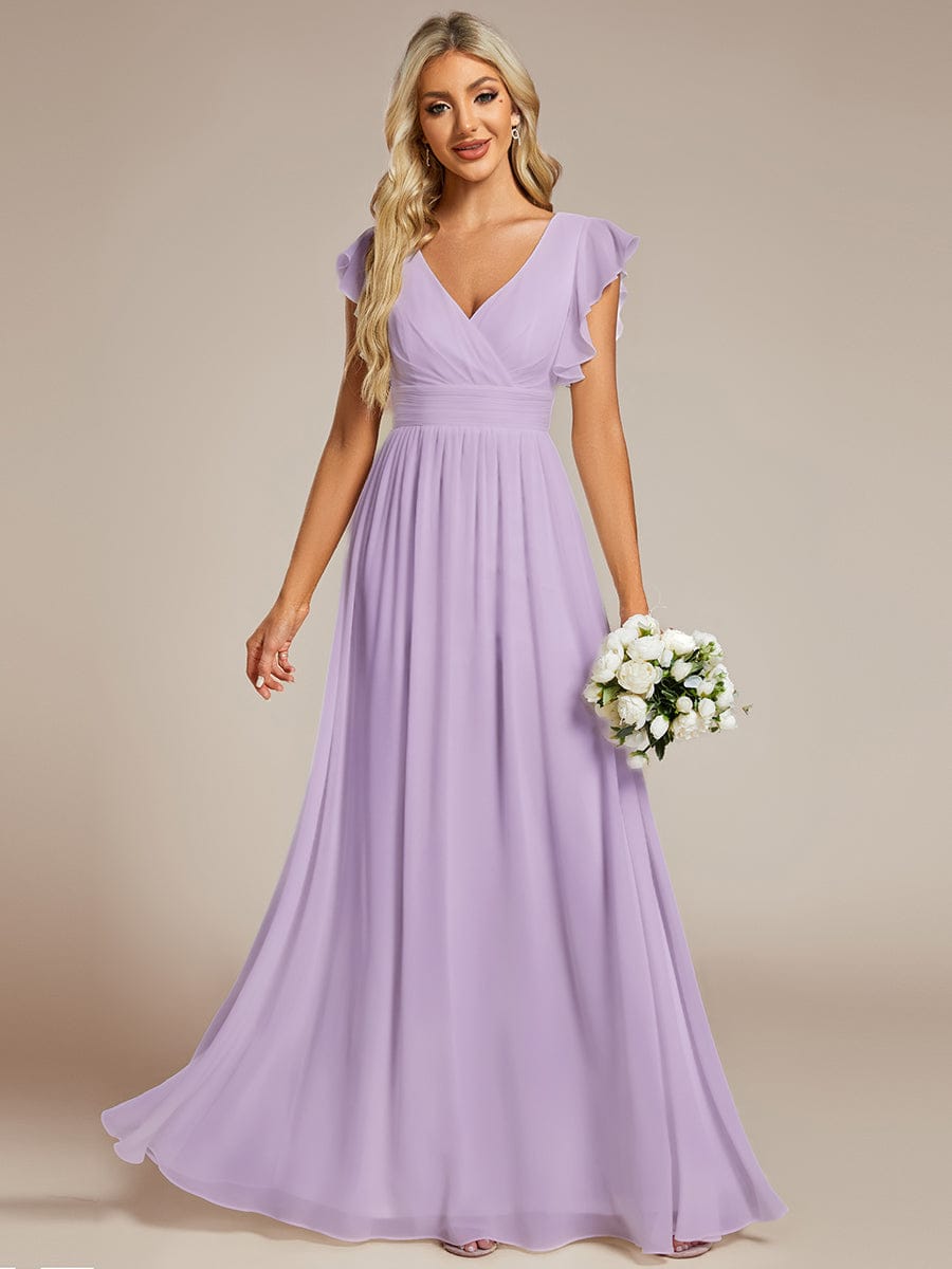 ever LILYANA|Ruffles Sleeve Back Cutout A-Line Maxi Chiffon Bridesmaid Dress
