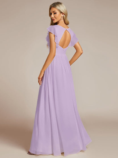 ever LILYANA|Ruffles Sleeve Back Cutout A-Line Maxi Chiffon Bridesmaid Dress