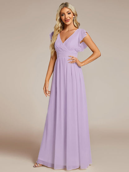 ever LILYANA|Ruffles Sleeve Back Cutout A-Line Maxi Chiffon Bridesmaid Dress