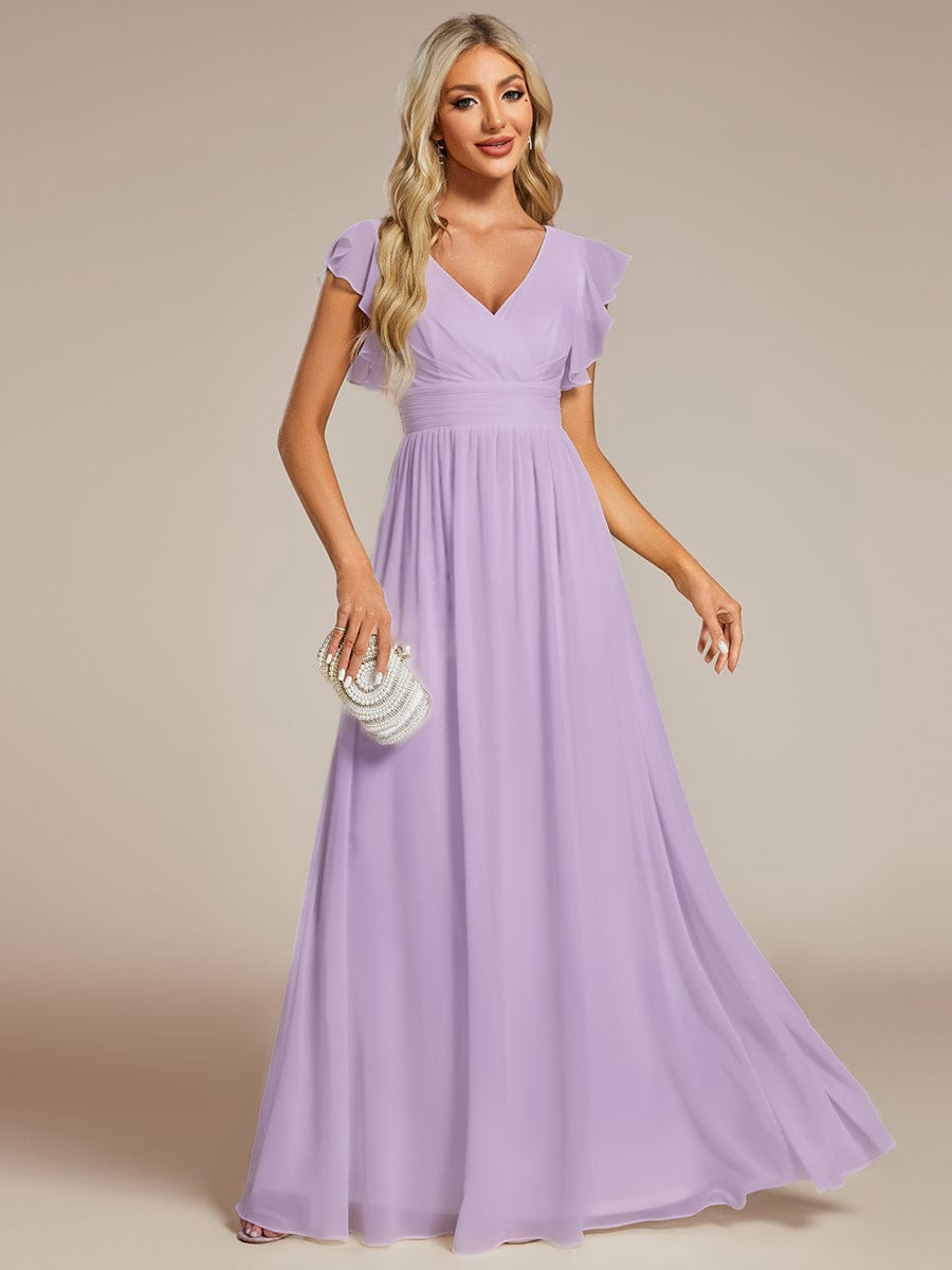 ever LILYANA|Ruffles Sleeve Back Cutout A-Line Maxi Chiffon Bridesmaid Dress