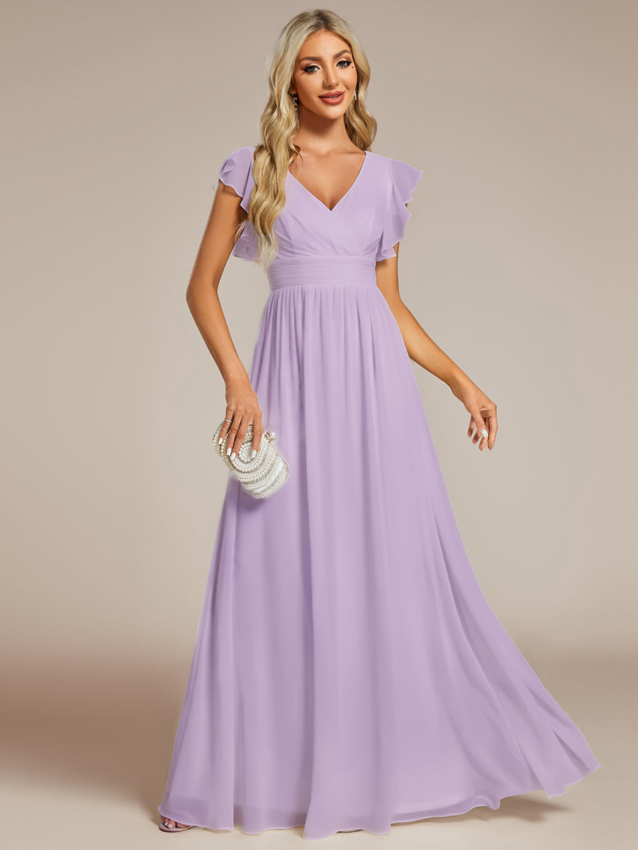 ever LILYANA|Ruffles Sleeve Back Cutout A-Line Maxi Chiffon Wedding Guest Dress