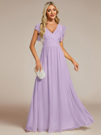 ever LILYANA|Ruffles Sleeve Back Cutout A-Line Maxi Chiffon Wedding Guest Dress