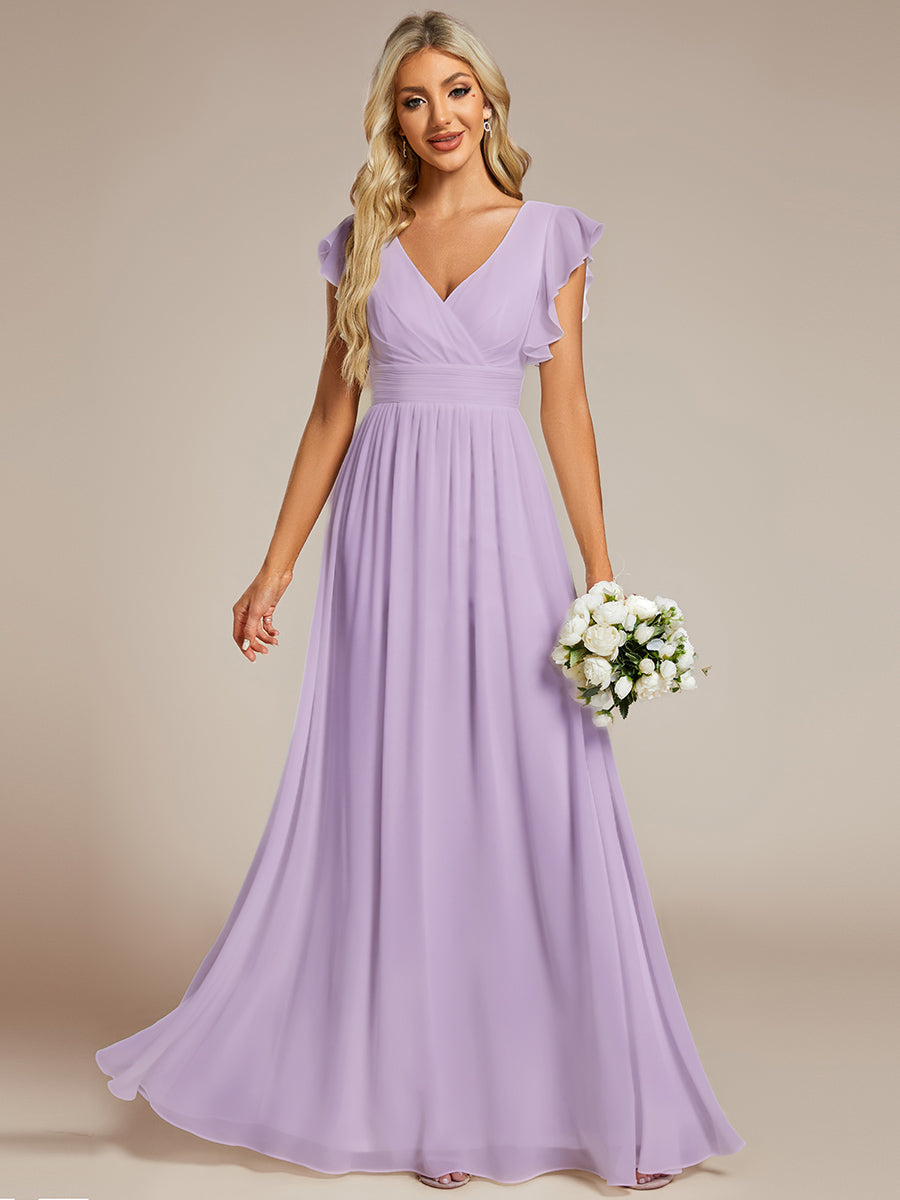 ever LILYANA|Ruffles Sleeve Back Cutout A-Line Maxi Chiffon Wedding Guest Dress