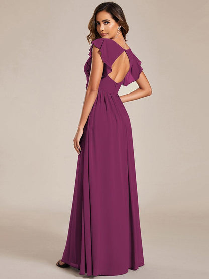 ever LILYANA|Ruffles Sleeve Back Cutout A-Line Maxi Chiffon Bridesmaid Dress