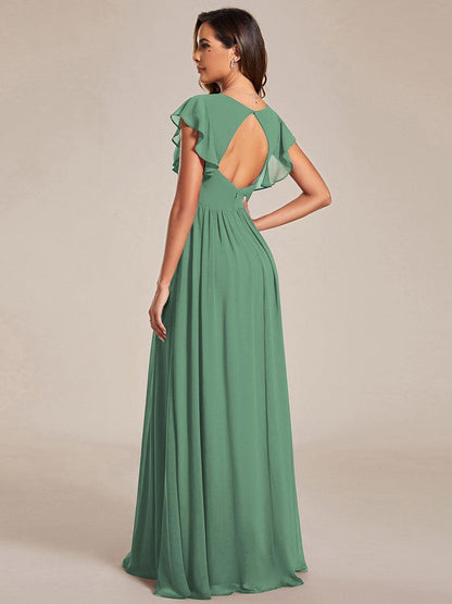 ever LILYANA|Ruffles Sleeve Back Cutout A-Line Maxi Chiffon Bridesmaid Dress