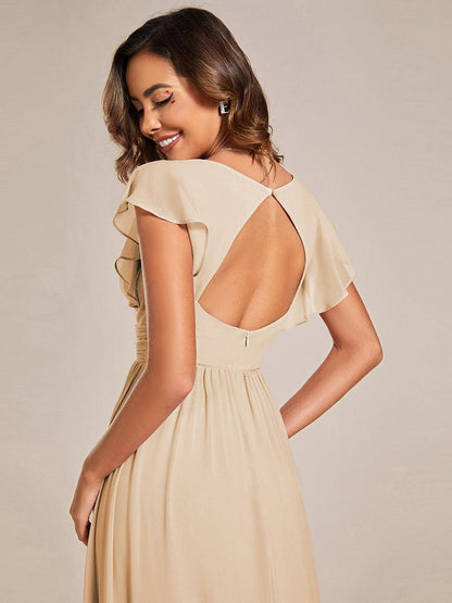 ever LILYANA|Ruffles Sleeve Back Cutout A-Line Maxi Chiffon Bridesmaid Dress