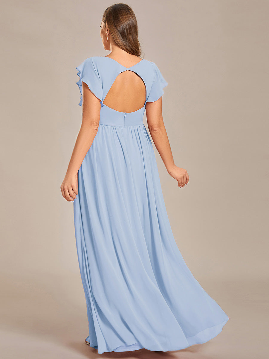 ever LILYANA|Ruffles Sleeve Back Cutout A-Line Maxi Chiffon Wedding Guest Dress