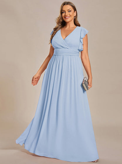 ever LILYANA|Ruffles Sleeve Back Cutout A-Line Maxi Chiffon Wedding Guest Dress