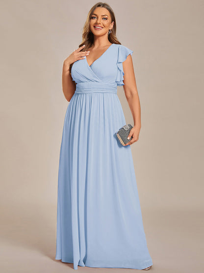 ever LILYANA|Ruffles Sleeve Back Cutout A-Line Maxi Chiffon Wedding Guest Dress