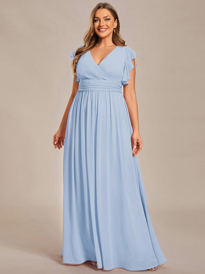 ever LILYANA|Ruffles Sleeve Back Cutout A-Line Maxi Chiffon Wedding Guest Dress