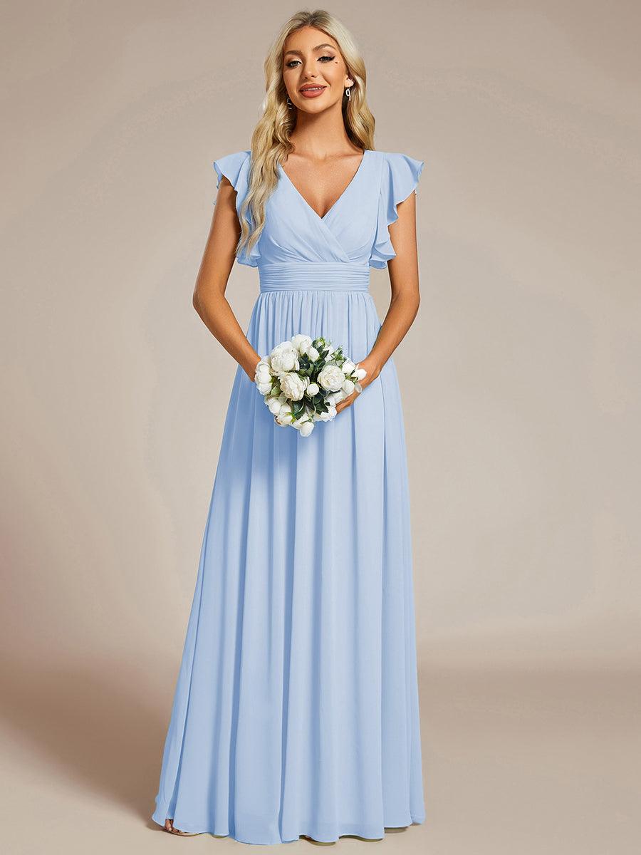 ever LILYANA|Back Cutout A-Line Pleated Ruffles Sleeve Chiffon Bridesmaid Dress