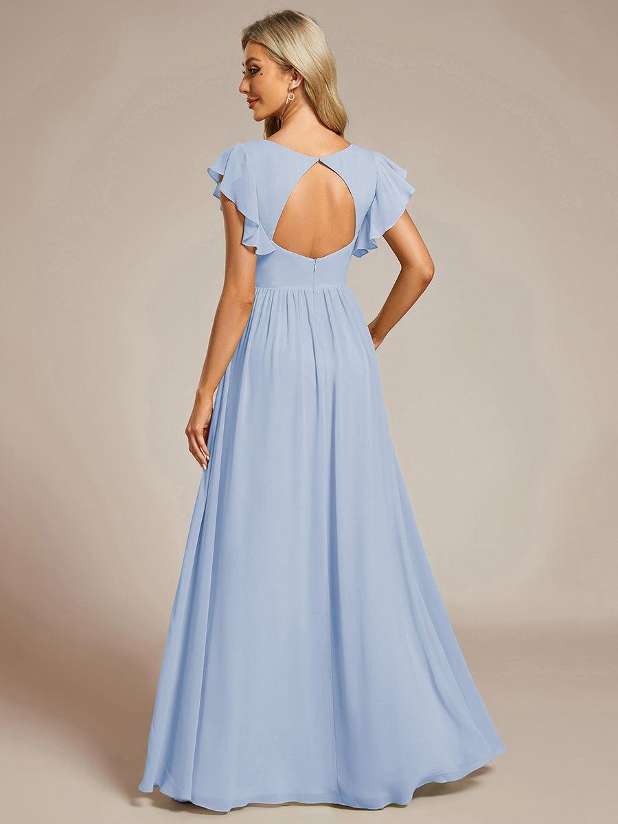 ever LILYANA|Back Cutout A-Line Pleated Ruffles Sleeve Chiffon Bridesmaid Dress