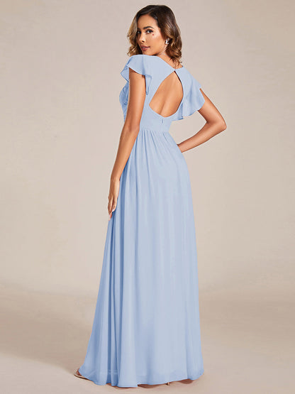 ever LILYANA|Ruffles Sleeve Back Cutout A-Line Maxi Chiffon Wedding Guest Dress