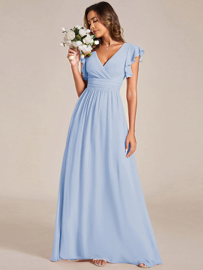 ever LILYANA|Ruffles Sleeve Back Cutout A-Line Maxi Chiffon Wedding Guest Dress