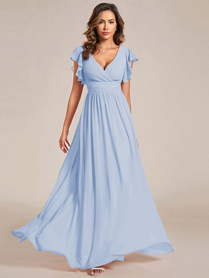 ever LILYANA|Ruffles Sleeve Back Cutout A-Line Maxi Chiffon Wedding Guest Dress