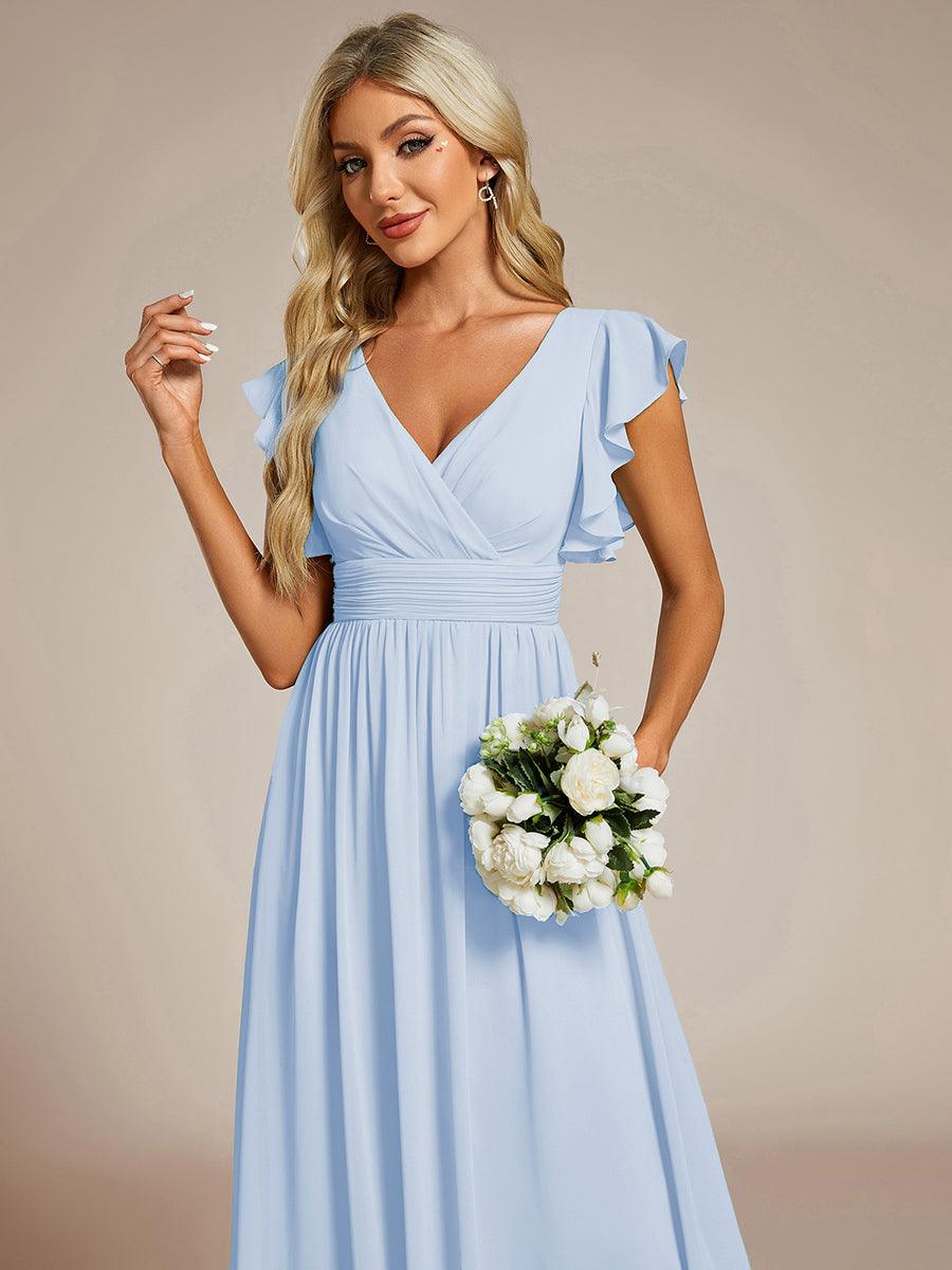 ever LILYANA|Back Cutout A-Line Pleated Ruffles Sleeve Chiffon Bridesmaid Dress