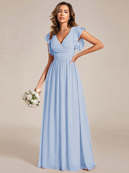ever LILYANA|Ruffles Sleeve Back Cutout A-Line Maxi Chiffon Wedding Guest Dress