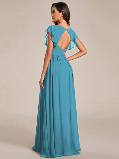 ever LILYANA|Ruffles Sleeve Back Cutout A-Line Maxi Chiffon Bridesmaid Dress