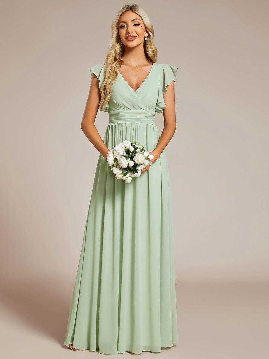 ever LILYANA|Back Cutout A-Line Pleated Ruffles Sleeve Chiffon Bridesmaid Dress