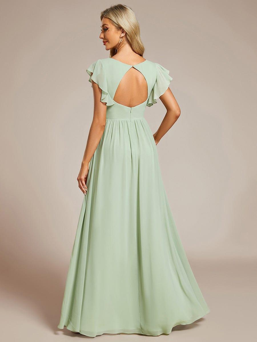 ever LILYANA|Back Cutout A-Line Pleated Ruffles Sleeve Chiffon Bridesmaid Dress