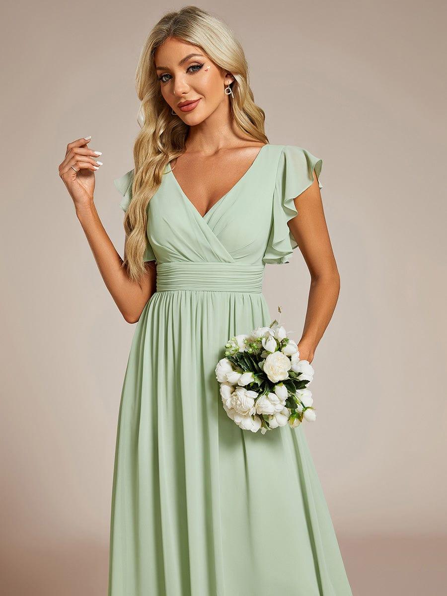 ever LILYANA|Back Cutout A-Line Pleated Ruffles Sleeve Chiffon Bridesmaid Dress