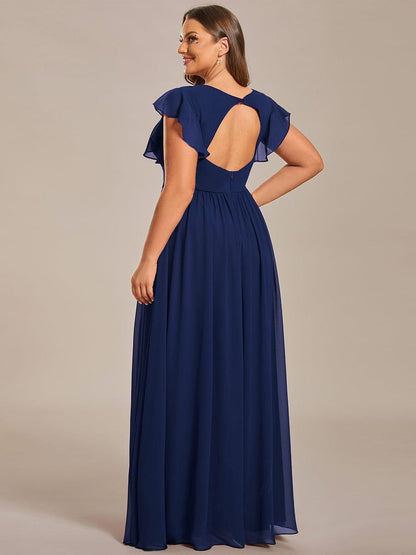 ever LILYANA|Back Cutout A-Line Pleated Ruffles Sleeve Chiffon Bridesmaid Dress