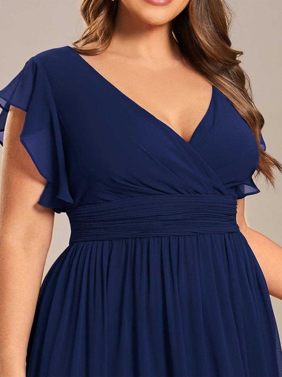 ever LILYANA|Back Cutout A-Line Pleated Ruffles Sleeve Chiffon Bridesmaid Dress