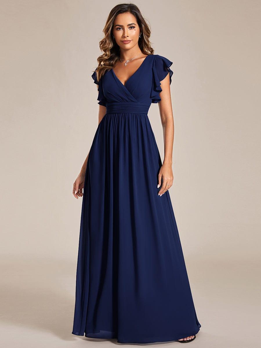 ever LILYANA|Back Cutout A-Line Pleated Ruffles Sleeve Chiffon Bridesmaid Dress