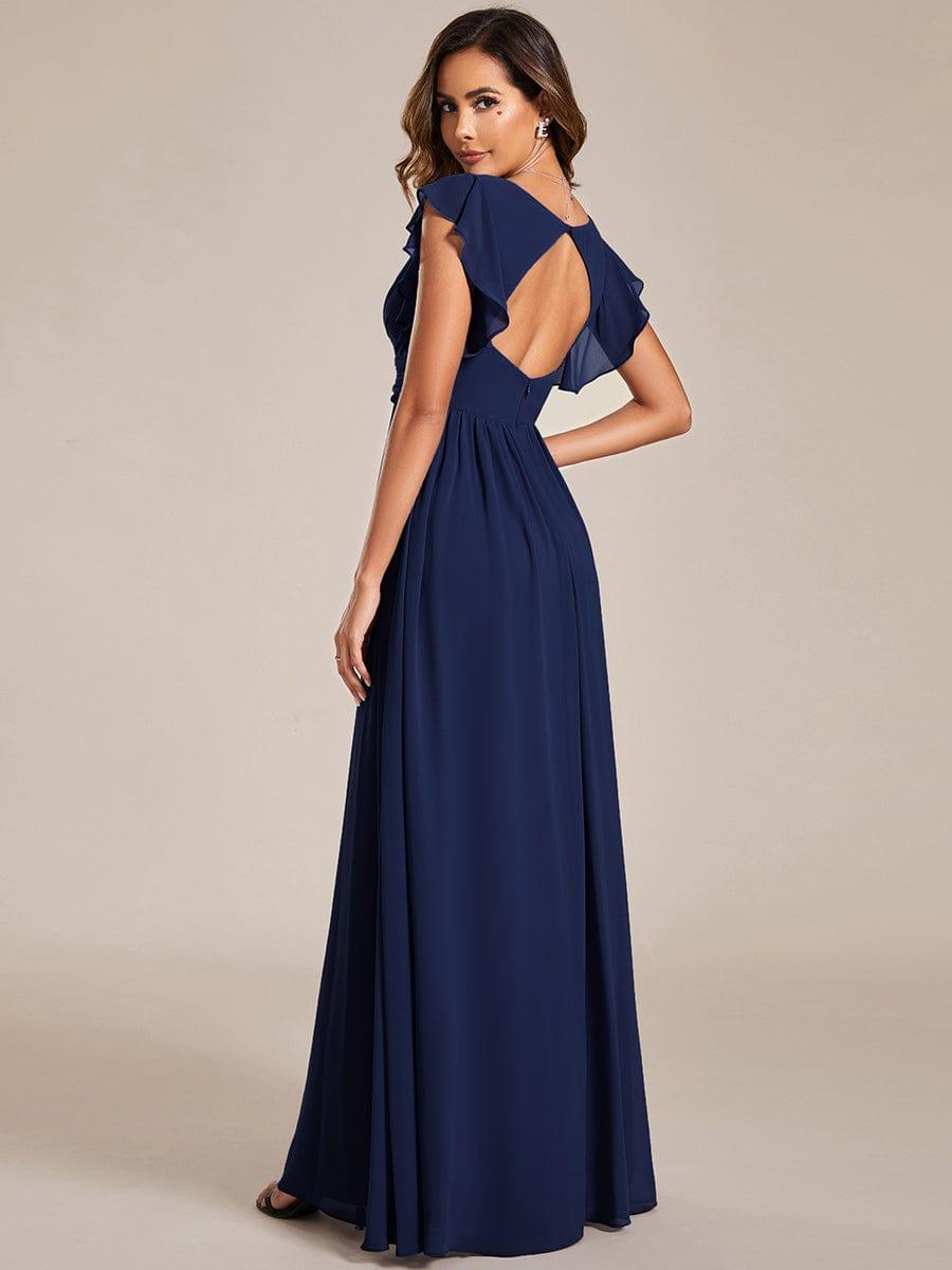 ever LILYANA|Back Cutout A-Line Pleated Ruffles Sleeve Chiffon Bridesmaid Dress