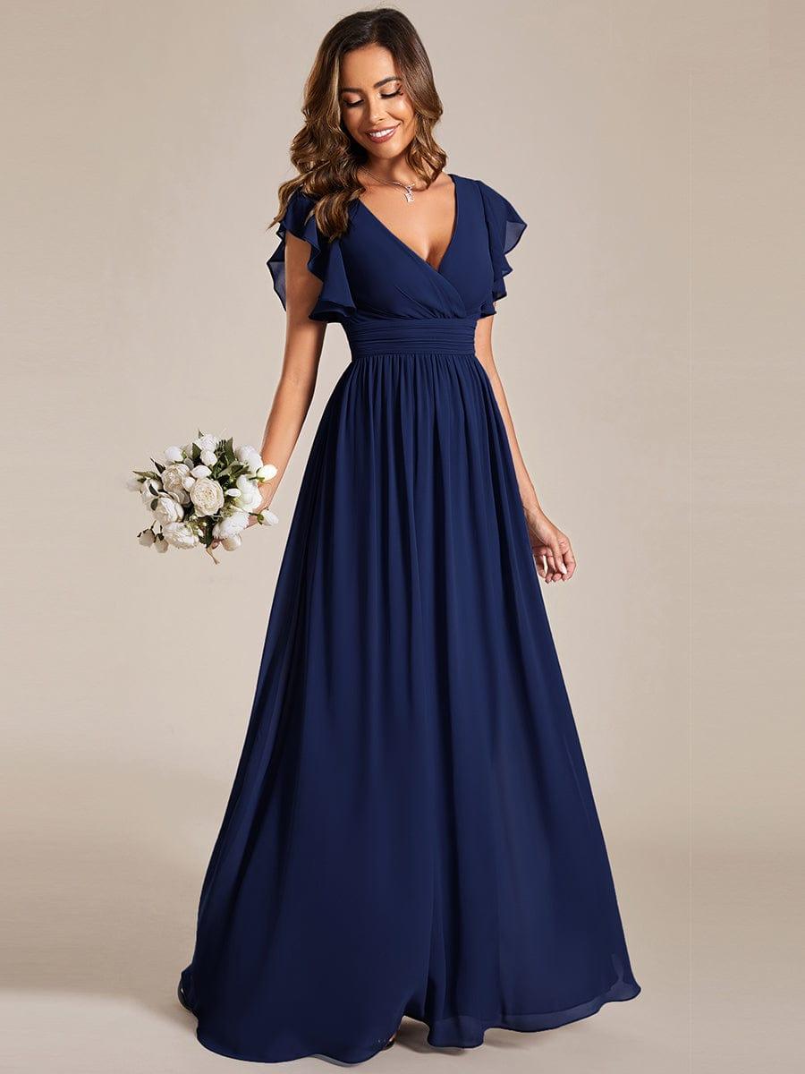ever LILYANA|Back Cutout A-Line Pleated Ruffles Sleeve Chiffon Bridesmaid Dress