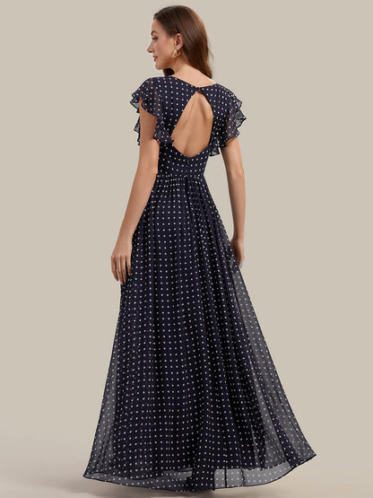 ever LILYANA|Ruffles Sleeve Back Cutout A-Line Maxi Chiffon Bridesmaid Dress