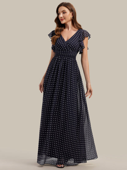 ever LILYANA|Ruffles Sleeve Back Cutout A-Line Maxi Chiffon Bridesmaid Dress