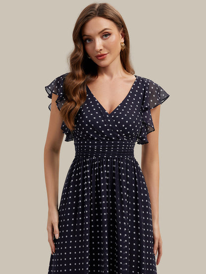 ever LILYANA|Ruffles Sleeve Back Cutout A-Line Maxi Chiffon Bridesmaid Dress