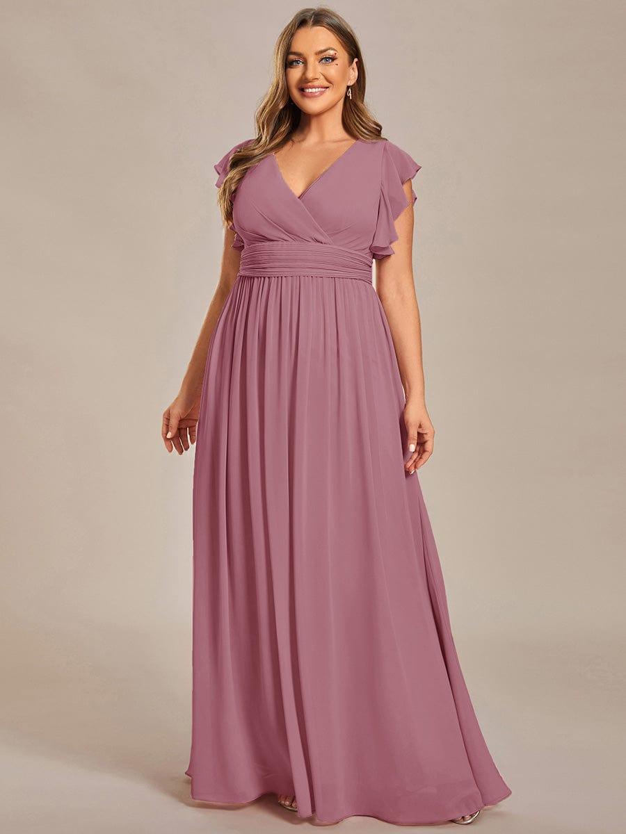 ever LILYANA|Back Cutout A-Line Pleated Ruffles Sleeve Chiffon Bridesmaid Dress