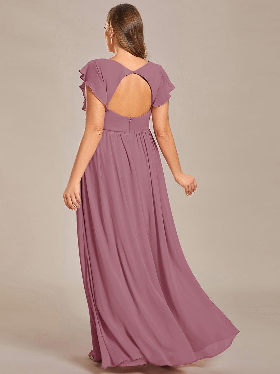 ever LILYANA|Back Cutout A-Line Pleated Ruffles Sleeve Chiffon Bridesmaid Dress