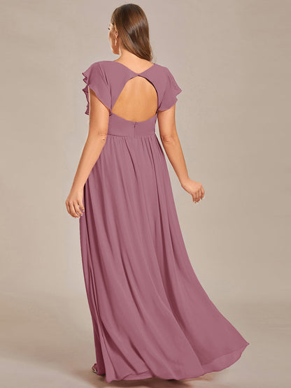 ever LILYANA|Ruffles Sleeve Back Cutout A-Line Maxi Chiffon Wedding Guest Dress