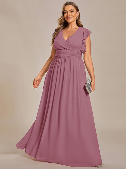 ever LILYANA|Ruffles Sleeve Back Cutout A-Line Maxi Chiffon Wedding Guest Dress