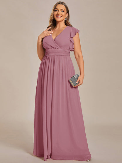 ever LILYANA|Ruffles Sleeve Back Cutout A-Line Maxi Chiffon Wedding Guest Dress
